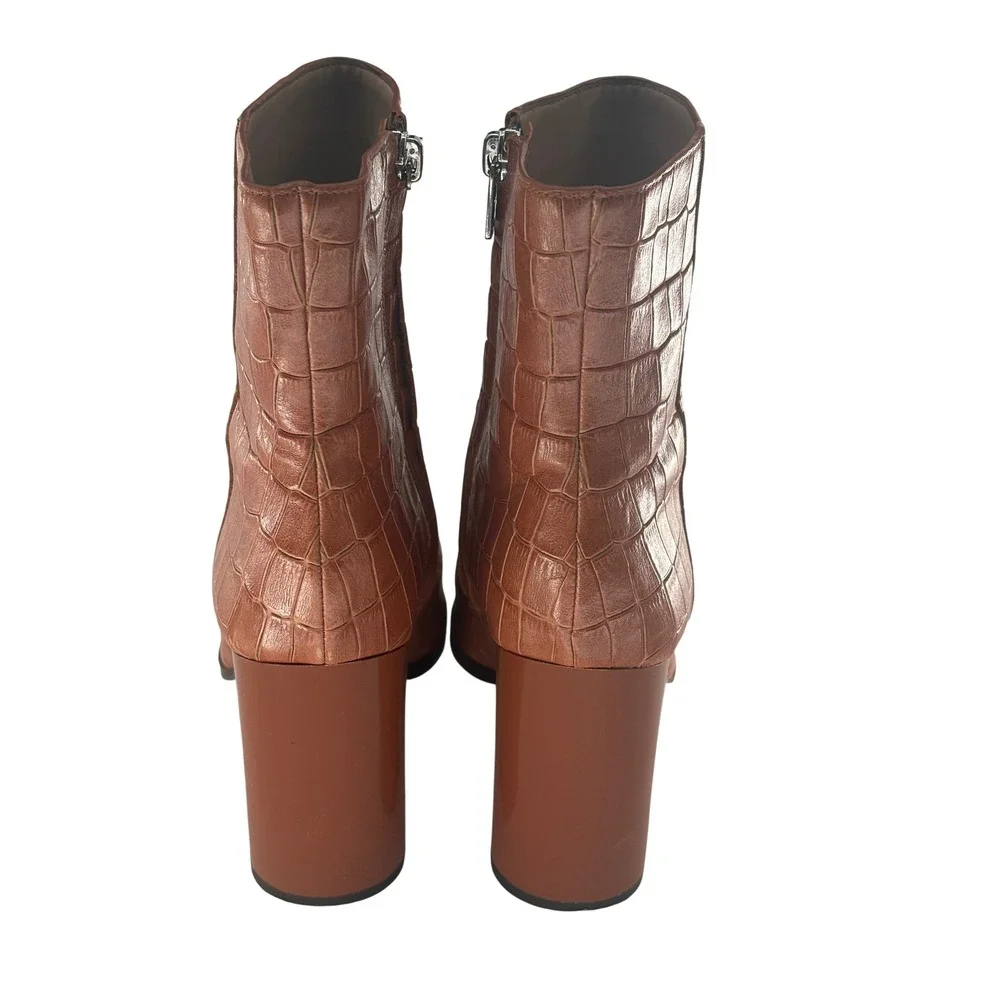 Coach Ankle Boots High Heel Brielle Crocodile Embossed Leather Women 7 Camel